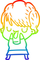 rainbow gradient line drawing of a cartoon woman talking