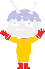 friendly flat color style cartoon spaceman waving