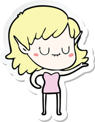 sticker of a happy cartoon elf girl