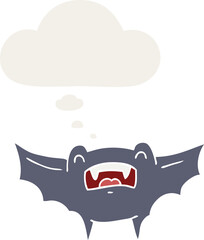 cartoon vampire bat with thought bubble in retro style