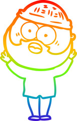 rainbow gradient line drawing of a cartoon bearded man