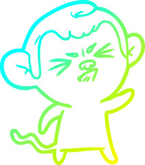 cold gradient line drawing of a cartoon angry monkey