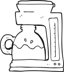 freehand drawn black and white cartoon coffee filter machine