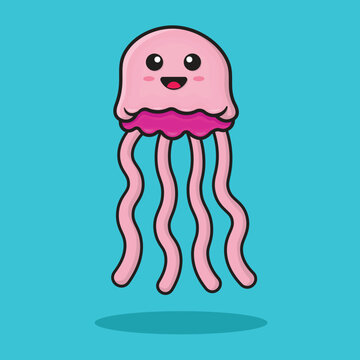 cute octopus or jellyfish, pink can be used as a mascot or sticker about the sea