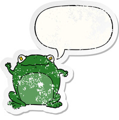 cartoon frog with speech bubble distressed distressed old sticker