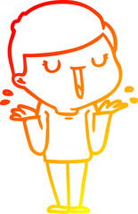 warm gradient line drawing of a cartoon happy boy with no worries
