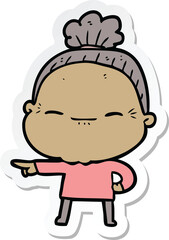 sticker of a cartoon peaceful old woman