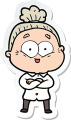 Fototapeta premium sticker of a cartoon happy old woman