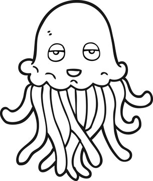 freehand drawn black and white cartoon octopus