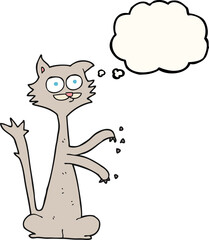freehand drawn thought bubble cartoon cat scratching