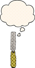 cartoon metal file with thought bubble in comic book style