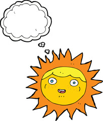 sun cartoon character with thought bubble