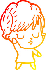 warm gradient line drawing of a cartoon woman
