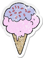 distressed sticker of a cartoon ice cream