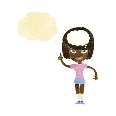 cartoon woman with idea with thought bubble