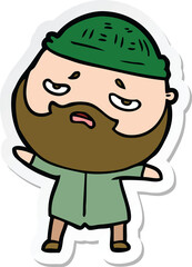 Obraz na płótnie Canvas sticker of a cartoon worried man with beard