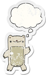 cartoon teddy bear with thought bubble as a distressed worn sticker