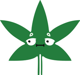flat color retro cartoon of a marijuana leaf