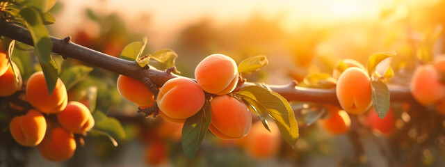 apricot grows on a tree in the harvest garden. Generative Ai,