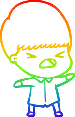 rainbow gradient line drawing of a cartoon stressed man