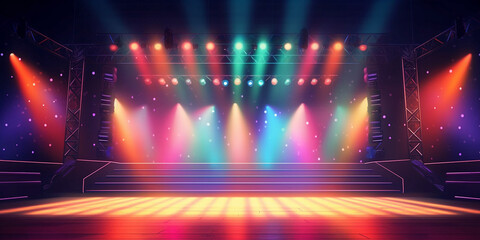 Bunte Scheinwerfer Lichter LED auf der Bühne leuchten, ai generativ