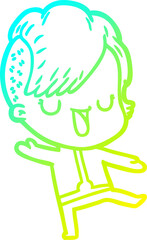 Obraz premium cold gradient line drawing of a cute cartoon girl with hipster haircut