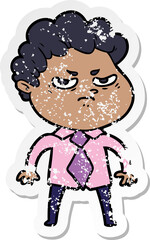 distressed sticker of a cartoon angry man