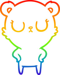 rainbow gradient line drawing of a peaceful cartoon bear