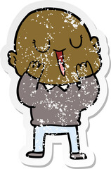 distressed sticker of a happy cartoon bald man