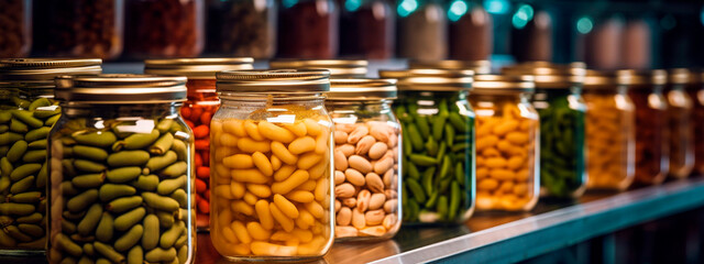 beans, tape in the food industry, products ready for automatic packaging. Concept with automated food production. Generative AI,