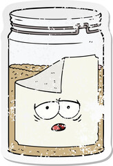 distressed sticker of a cartoon glass jar