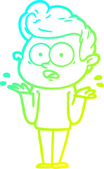 cold gradient line drawing of a cartoon staring man