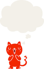 cartoon cat with thought bubble in retro style