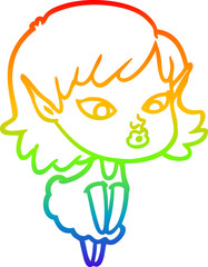 rainbow gradient line drawing of a pretty cartoon elf girl