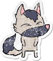 Obraz premium distressed sticker of a cartoon wolf pouting
