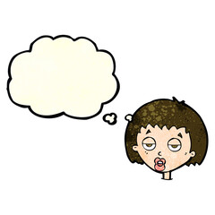 cartoon bored woman with thought bubble
