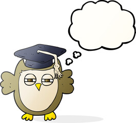 freehand drawn thought bubble cartoon clever owl