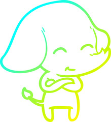 cold gradient line drawing of a cute cartoon elephant
