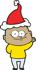 hand drawn line drawing of a bald man staring wearing santa hat