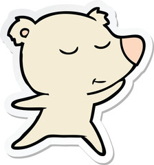 sticker of a happy cartoon polar bear dancing