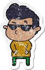 distressed sticker of a cartoon cool guy