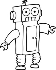 Obraz premium freehand drawn black and white cartoon robot