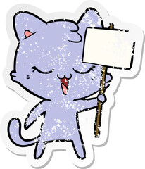 distressed sticker of a happy cartoon cat