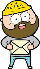 cartoon surprised bearded man holding letter