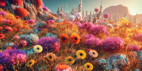 fantasy flowers wallpaper Colorful - Generative AI