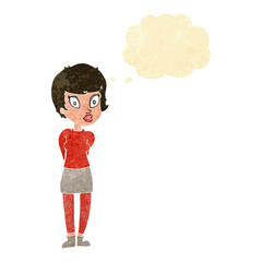 cartoon pretty woman with thought bubble