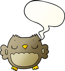 cute cartoon owl with speech bubble in smooth gradient style