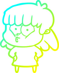 cold gradient line drawing of a cartoon whistling girl