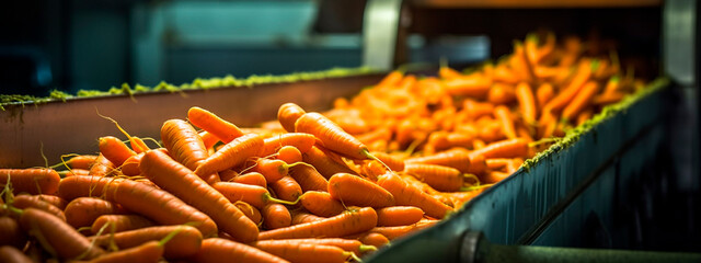 carrots, ,tape in the food industry, products ready for automatic packaging. Concept with automated...