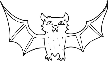 freehand drawn black and white cartoon halloween bat